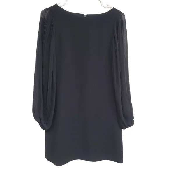 White House Black Market Petite Chiffon Sleeve Black Shift Dress Size OP